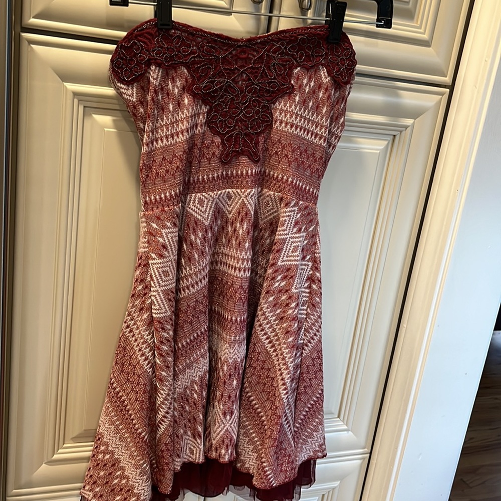Free People Burgundy Skater Dress XS vintage strapless